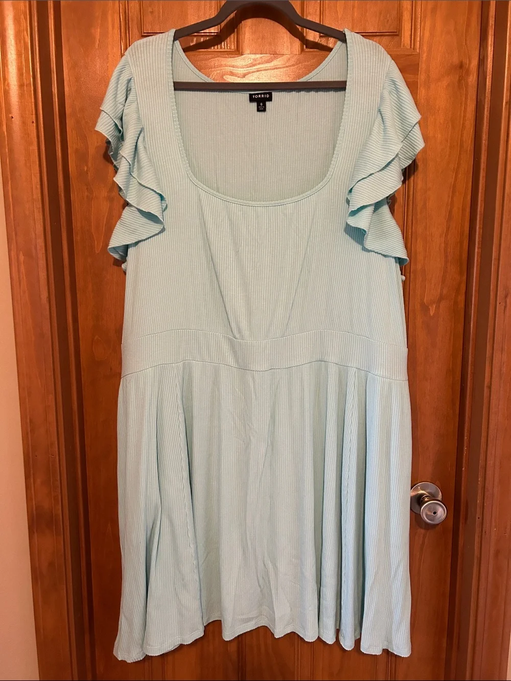 Torrid Mini Rib Knit Ruffle Skater Dress size 6 🩵 - Picture 4 of 6